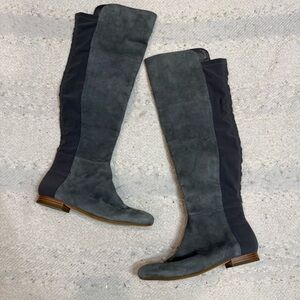 Banana Republic gray suede tall low heel boots size 8